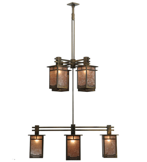 Meyda Lighting Roylance 68" 8-Light 2-Tier Antique Copper Chandelier With Silver Mica Shade Glass