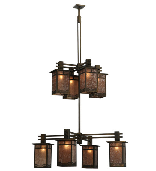 Meyda Lighting Roylance 68" 8-Light 2-Tier Antique Copper Chandelier With Silver Mica Shade Glass