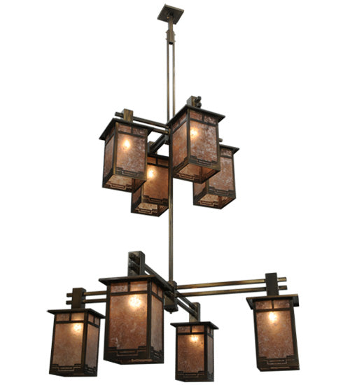 Meyda Lighting Roylance 68" 8-Light 2-Tier Antique Copper Chandelier With Silver Mica Shade Glass