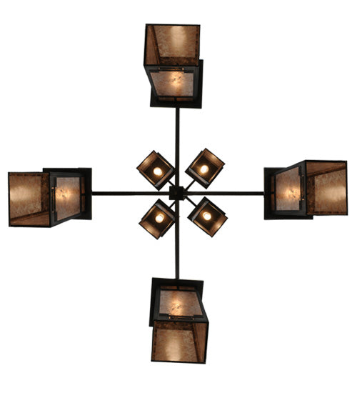 Meyda Lighting Roylance 68" 8-Light 2-Tier Antique Copper Chandelier With Silver Mica Shade Glass
