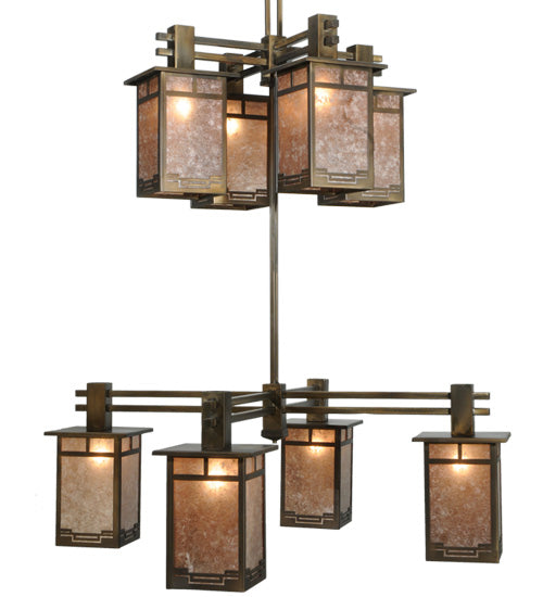 Meyda Lighting Roylance 68" 8-Light 2-Tier Antique Copper Chandelier With Silver Mica Shade Glass