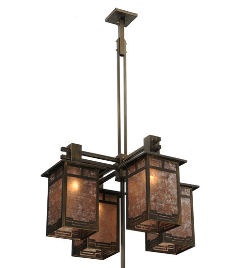 Meyda Lighting Roylance 68" 8-Light 2-Tier Antique Copper Chandelier With Silver Mica Shade Glass