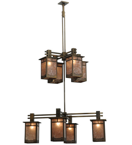 Meyda Lighting Roylance 68" 8-Light 2-Tier Antique Copper Chandelier With Silver Mica Shade Glass
