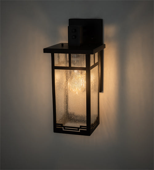 Meyda Lighting Roylance 8" Solar Black Solid Mount Wall Sconce With Clear Seeded Shade Glass