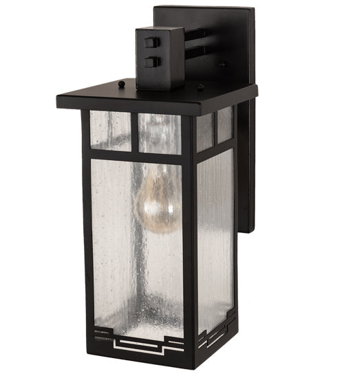 Meyda Lighting Roylance 8" Solar Black Solid Mount Wall Sconce With Clear Seeded Shade Glass