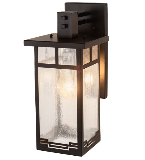 Meyda Lighting Roylance 8" Solar Black Solid Mount Wall Sconce With Clear Seeded Shade Glass