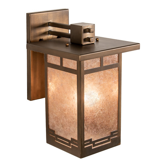 Meyda Lighting Roylance 9" Antique Copper Solid Mount Wall Sconce With Silver Mica Shade Glass