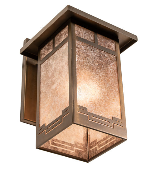 Meyda Lighting Roylance 9" Antique Copper Solid Mount Wall Sconce With Silver Mica Shade Glass