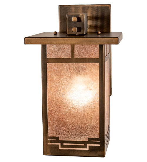 Meyda Lighting Roylance 9" Antique Copper Solid Mount Wall Sconce With Silver Mica Shade Glass