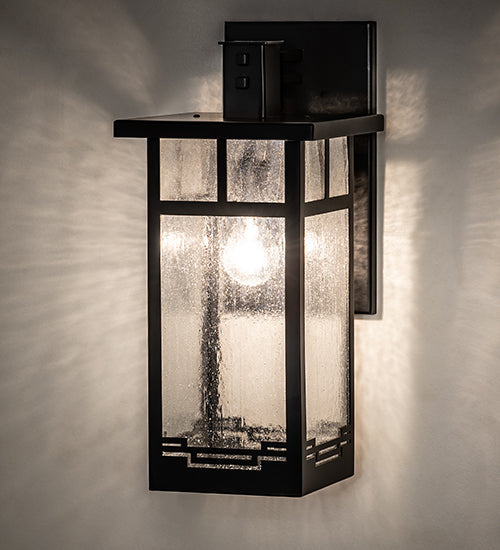 Meyda Lighting Roylance 9" Solar Black Solid Mount Wall Sconce With Clear Seeded Shade Glass