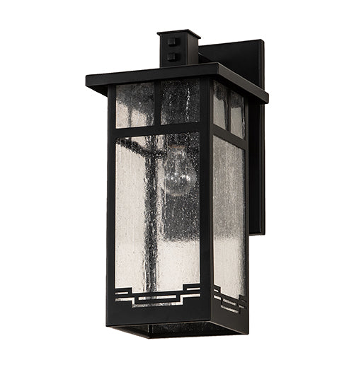 Meyda Lighting Roylance 9" Solar Black Solid Mount Wall Sconce With Clear Seeded Shade Glass