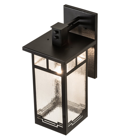 Meyda Lighting Roylance 9" Solar Black Solid Mount Wall Sconce With Clear Seeded Shade Glass