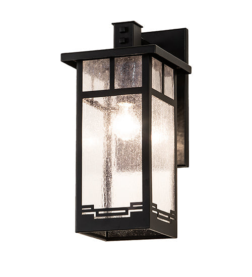 Meyda Lighting Roylance 9" Solar Black Solid Mount Wall Sconce With Clear Seeded Shade Glass