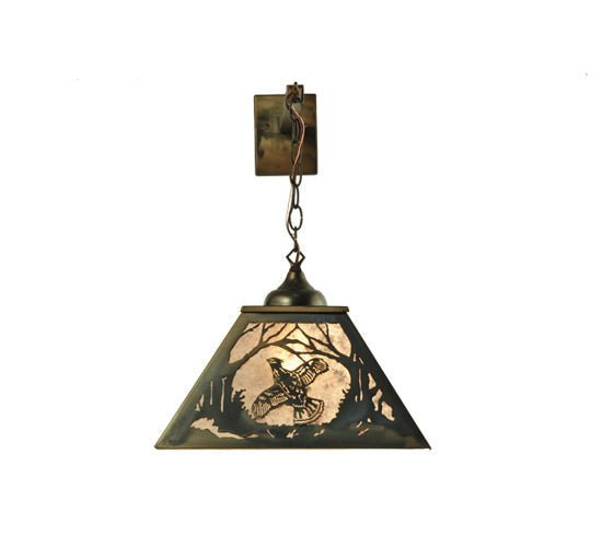 Meyda Lighting Ruffed Grouse 16" Antique Copper Hanging Wall Sconce With Silver Mica Shade Glass