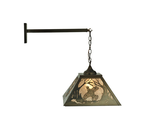 Meyda Lighting Ruffed Grouse 16" Antique Copper Hanging Wall Sconce With Silver Mica Shade Glass