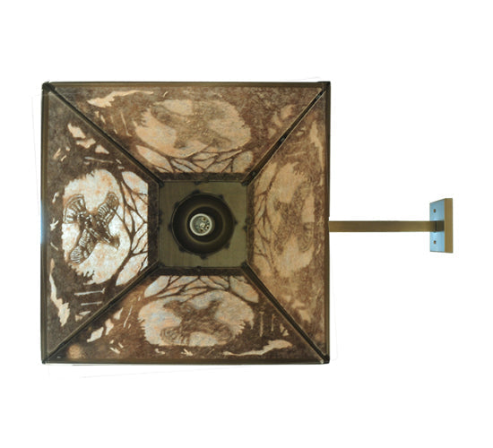 Meyda Lighting Ruffed Grouse 16" Antique Copper Hanging Wall Sconce With Silver Mica Shade Glass