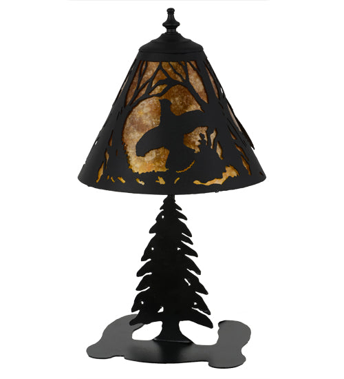 Meyda Lighting Ruffed Grouse 17" Textured Black Accent Table Lamp With Amber Mica Shade Glass