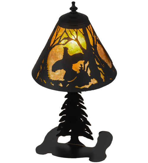 Meyda Lighting Ruffed Grouse 17" Textured Black Accent Table Lamp With Amber Mica Shade Glass