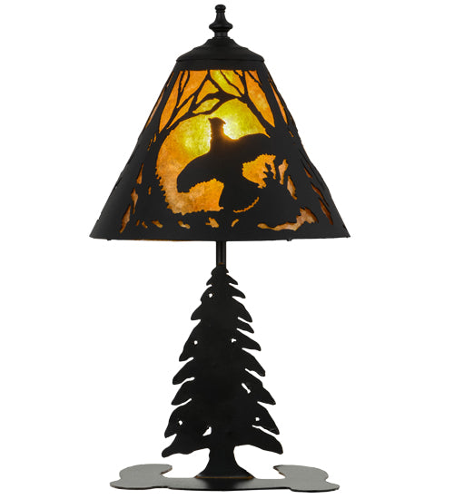 Meyda Lighting Ruffed Grouse 17" Textured Black Accent Table Lamp With Amber Mica Shade Glass