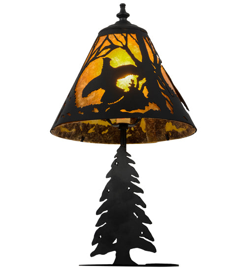 Meyda Lighting Ruffed Grouse 17" Textured Black Accent Table Lamp With Amber Mica Shade Glass