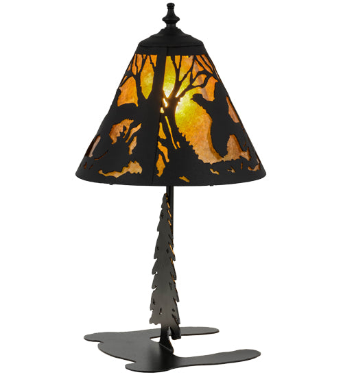 Meyda Lighting Ruffed Grouse 17" Textured Black Accent Table Lamp With Amber Mica Shade Glass