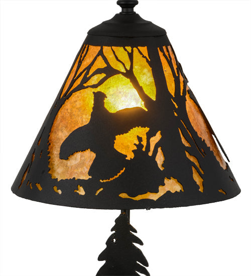 Meyda Lighting Ruffed Grouse 17" Textured Black Accent Table Lamp With Amber Mica Shade Glass
