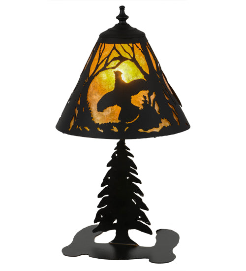 Meyda Lighting Ruffed Grouse 17" Textured Black Accent Table Lamp With Amber Mica Shade Glass