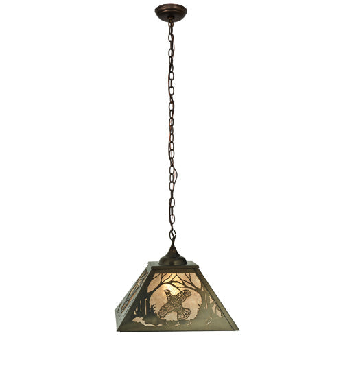 Meyda Lighting Ruffed Grouse 22" 2-Light Antique Copper Pendant Light With Silver Mica Shade Glass
