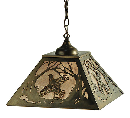 Meyda Lighting Ruffed Grouse 22" 2-Light Antique Copper Pendant Light With Silver Mica Shade Glass