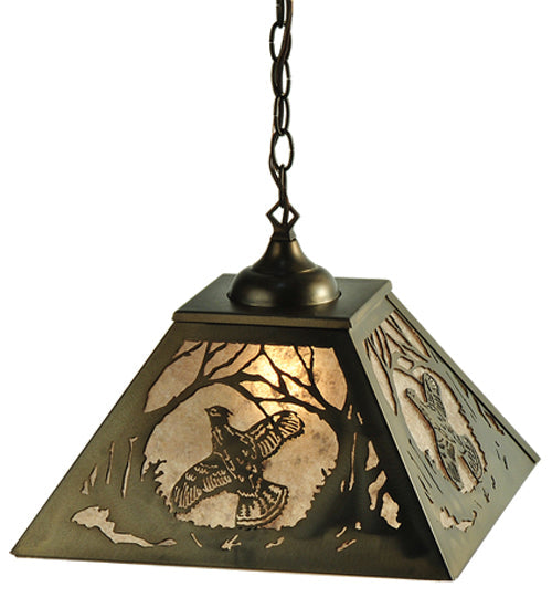 Meyda Lighting Ruffed Grouse 22" 2-Light Antique Copper Pendant Light With Silver Mica Shade Glass