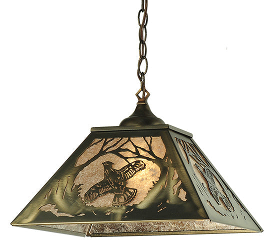 Meyda Lighting Ruffed Grouse 22" 2-Light Antique Copper Pendant Light With Silver Mica Shade Glass