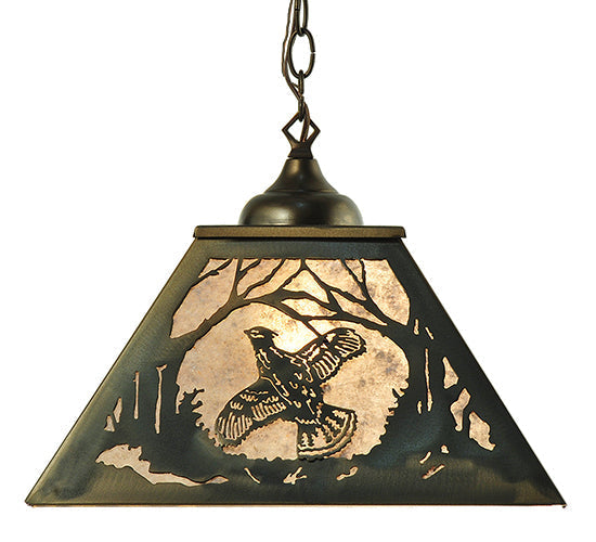 Meyda Lighting Ruffed Grouse 22" 2-Light Antique Copper Pendant Light With Silver Mica Shade Glass