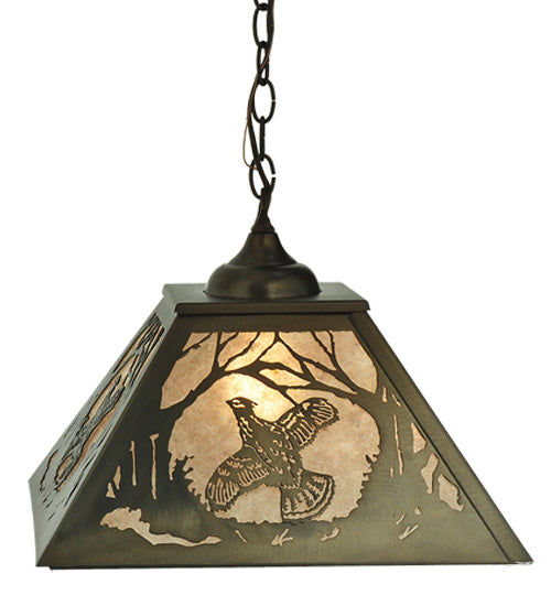 Meyda Lighting Ruffed Grouse 22" 2-Light Antique Copper Pendant Light With Silver Mica Shade Glass