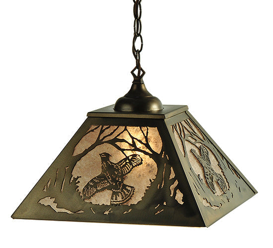 Meyda Lighting Ruffed Grouse 22" 2-Light Antique Copper Pendant Light With Silver Mica Shade Glass