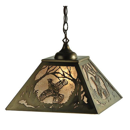 Meyda Lighting Ruffed Grouse 22" 2-Light Antique Copper Pendant Light With Silver Mica Shade Glass