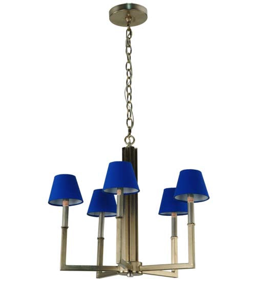 Meyda Lighting Rula 24" 5-Light Brushed Nickel Chandelier With Blue Textrene Shade