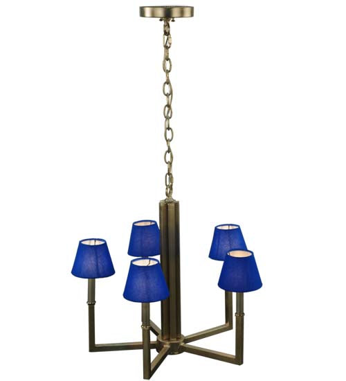 Meyda Lighting Rula 24" 5-Light Brushed Nickel Chandelier With Blue Textrene Shade