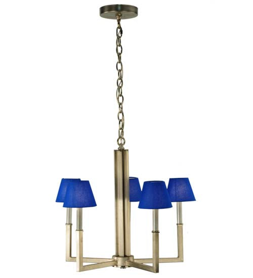Meyda Lighting Rula 24" 5-Light Brushed Nickel Chandelier With Blue Textrene Shade