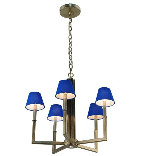 Meyda Lighting Rula 24" 5-Light Brushed Nickel Chandelier With Blue Textrene Shade