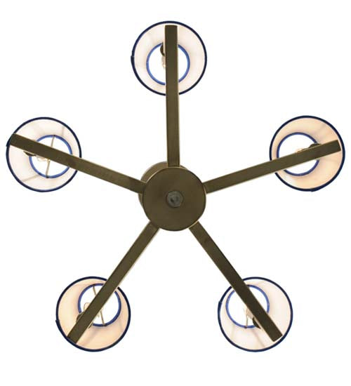 Meyda Lighting Rula 24" 5-Light Brushed Nickel Chandelier With Blue Textrene Shade