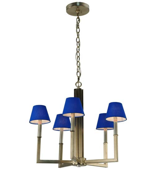 Meyda Lighting Rula 24" 5-Light Brushed Nickel Chandelier With Blue Textrene Shade