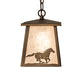 Meyda Lighting Running Horses 10" Antique Copper Pendant Light With Silver Mica Shade Glass