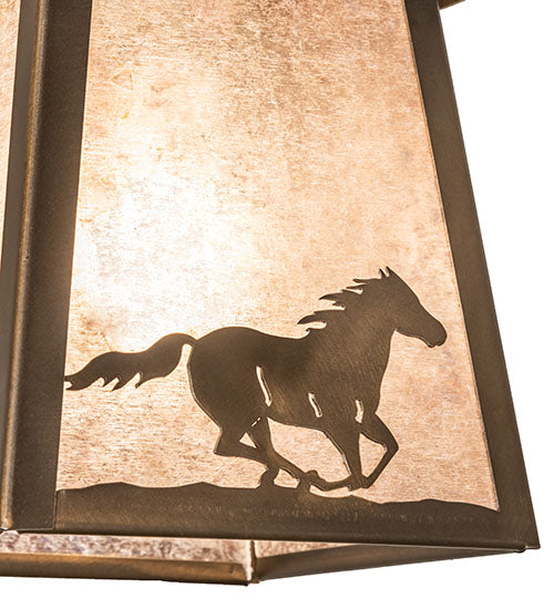 Meyda Lighting Running Horses 10" Antique Copper Pendant Light With Silver Mica Shade Glass