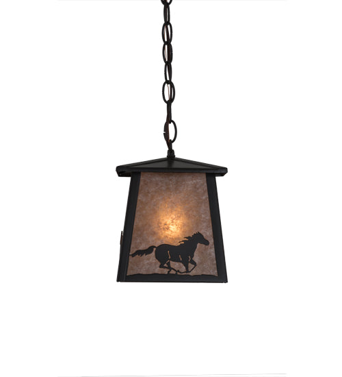 Meyda Lighting Running Horses 10" Timeless Bronze Pendant Light With Silver Mica Shade Glass