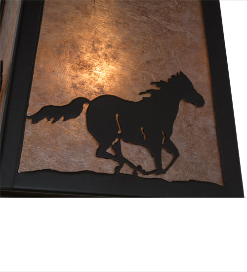 Meyda Lighting Running Horses 10" Timeless Bronze Pendant Light With Silver Mica Shade Glass