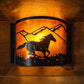 Meyda Lighting Running Horses 12" Dark Burnished Antique Copper Wall Sconce With Amber Mica Shade Glass