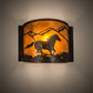 Meyda Lighting Running Horses 12" Dark Burnished Antique Copper Wall Sconce With Amber Mica Shade Glass
