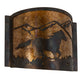 Meyda Lighting Running Horses 12" Dark Burnished Antique Copper Wall Sconce With Amber Mica Shade Glass