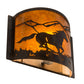 Meyda Lighting Running Horses 12" Dark Burnished Antique Copper Wall Sconce With Amber Mica Shade Glass