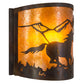 Meyda Lighting Running Horses 12" Dark Burnished Antique Copper Wall Sconce With Amber Mica Shade Glass